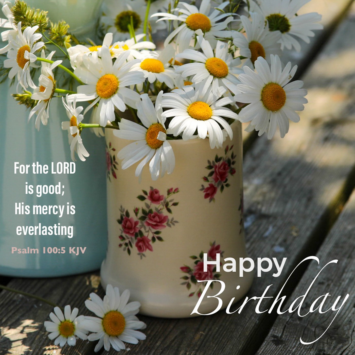 Daisies in a floral jug Scripture Birthday Card